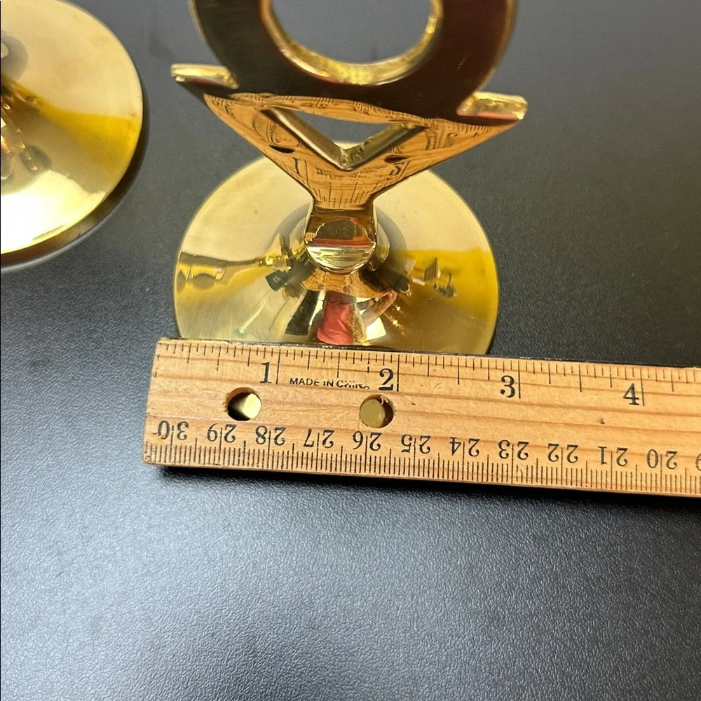 Vtg International Silver Co Solid Brass Joy Candlesticks 90's Christmas Everyday